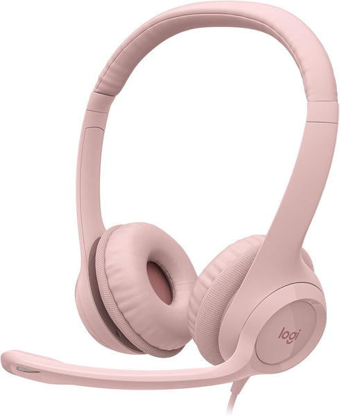 Logitech H390 Wired Headset for PC/Laptop, Stereo Headphones with Noise Cancelling Microphone, USB-A, Rose