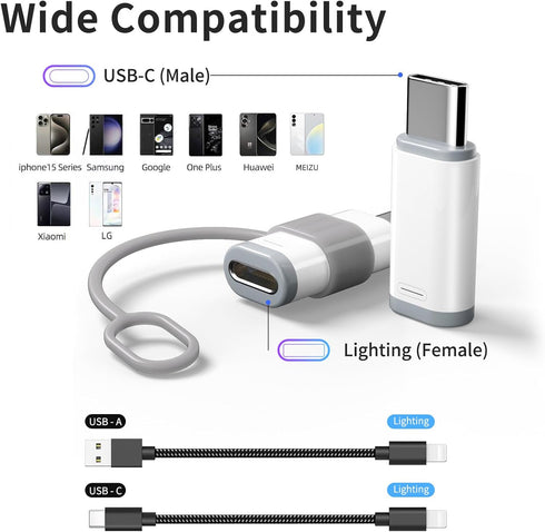 4 Pack Lightning to USB C Adapter for iPhone 15/15 Pro Max Plus, Samsung S23, Type C Charger