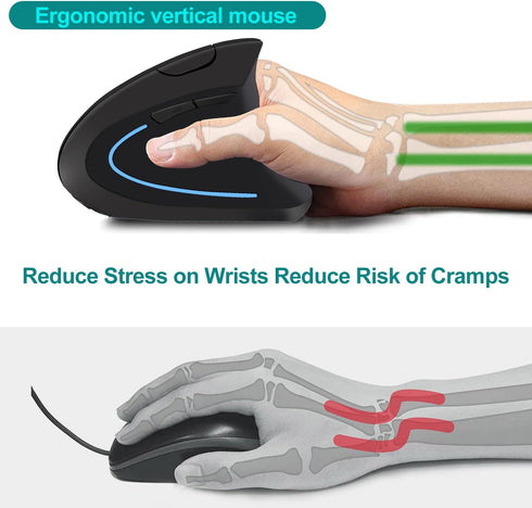 Ergonomic Wireless Mouse, Bluetooth Vertical Mouse with Three-mode Connection: BT5.0+USB A+USB C, Rechargeable, Black