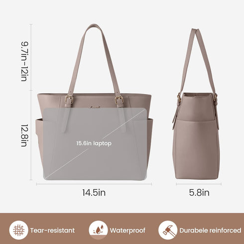 LOVEVOOK Women,15.6 Inch Commuter Laptop Tote Bag for Women With Large Cup Holder, Leather Work Tote Bag