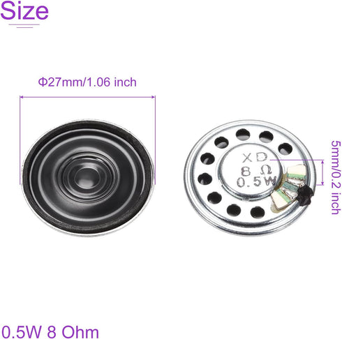 DMiotech 2 Pack 0.5W 8 Ohm 27mm Diameter DIY Magnetic Speaker Round Type (Black)