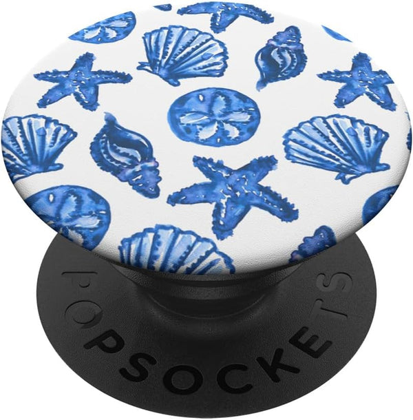 Coastal Granddaughter Preppy Shells Nautical Blue Watercolor PopSockets Standard PopGrip