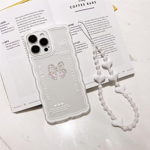 Casechics iPhone Xs Max Case: Cute 3D Crystal Bow Tie, Soft Shockproof Cover with Heart Wristband Strap (White)