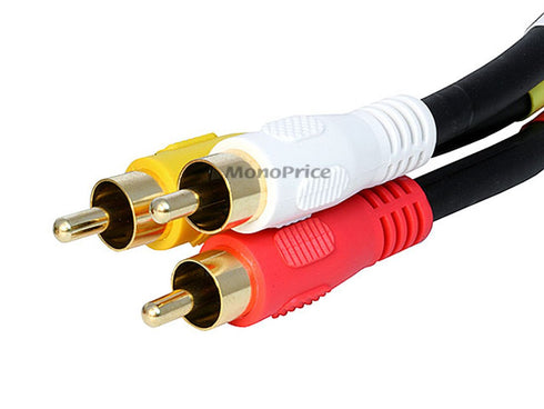 Monoprice Video Cable - 1.5 Feet, Black | Triple RCA Stereo Video Dubbing Composite Cable