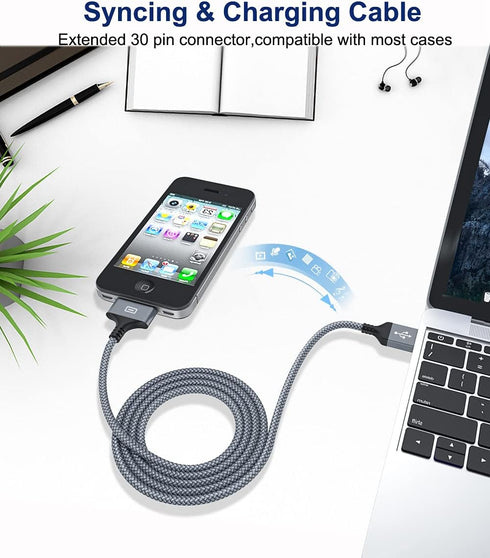 AkoaDa 30 Pin USB Charging Cable 10ft 2 Pack, Apple Certified, Compatible with iPhone 4/4s, iPad 1/2/3, iPod Classic,