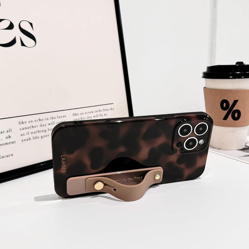 NITITOP 12 Compatible with iPhone Pro Max Case with Wrist Strap Cute Stylish Leopard Aesthetic Tortoise Amber Design