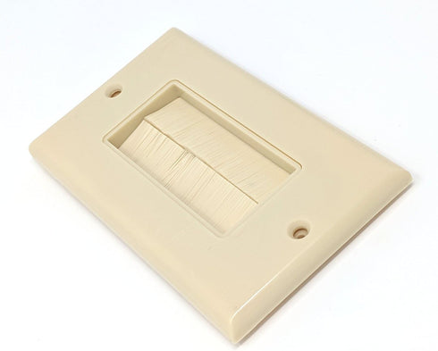 RiteAV Single Gang Wall Plate with Brush Bristles - Ivory, Now Fits Larger Cables