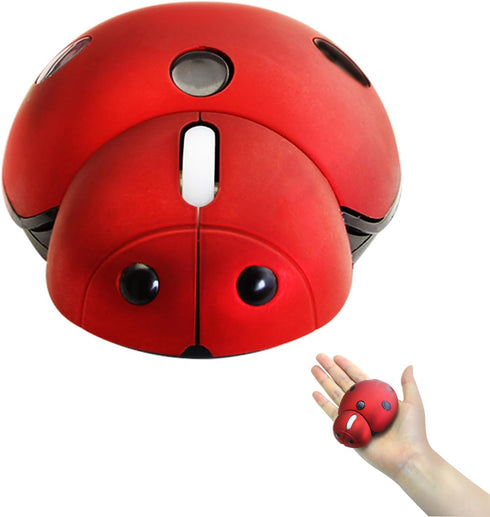 elec Space Mini Wireless Mouse for Kids, Cute Ladybug Shape, 3000DPI Portable Optical Mouse (Red)