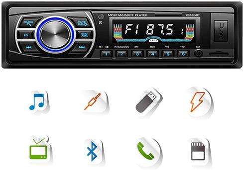 VIGORWORK 12V/24V MP3 1DIN 2USB/SD/MMC Car Radio Bluetooth Car Player OLED Color Screen Turner Aux-in Support