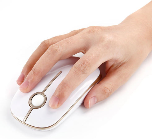 VssoPlor Wireless Mouse, Slim Portable 2.4G Computer Mice with Nano Receiver for Notebook, PC, Laptop (White and Gold)