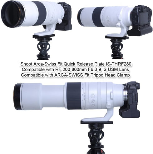 iShoot Arca-Swiss Fit Quick Release Plate - Compatible with Canon RF 200-800mm F6.3-9 IS USM Tripod Mount Ring