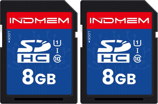 INDMEM 8GB SD Card 2 Pack, UHS-I U1 Class 10 SDHC Flash Memory Card for Digital Camera, Computer, Trail Cameras