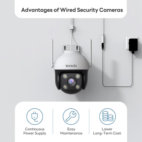 Tenda Security Cameras Outdoor, Plug-in WiFi Camera, 4MP, 360° Pan/Tilt, Color Night Vision, AI Detection