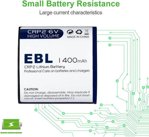 EBL CR-P2 6V 1400mAh, 223A DL223A EL223AP Lithium Photo Battery Compatible with for Camera Flash Units