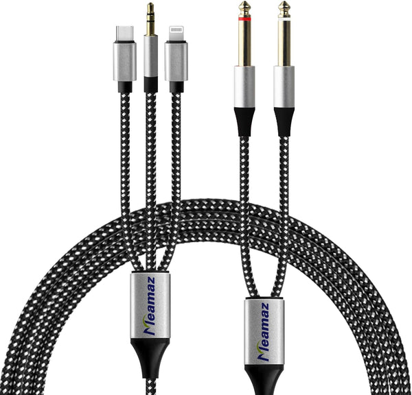 4.26FT MFi Certified Lightning to 1/4 Inch Audio Adapter Cable, 3-in-1 Stereo 1/4 Cable for Headphone AMP