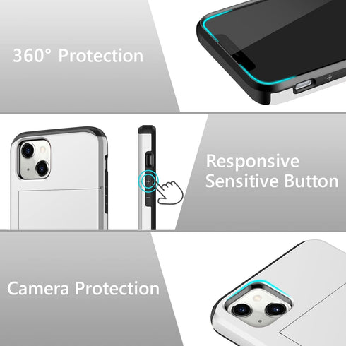 SAMONPOW iPhone 13 Case with Card Holder, Dual Layer Hybrid Wallet Case, Heavy Duty Shockproof Protection for 6.1 inch