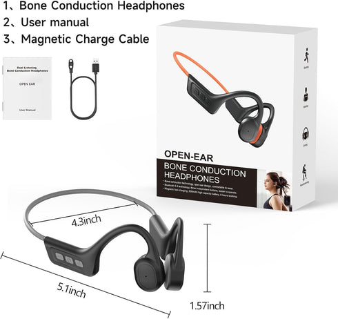 Upgraded Bone Conduction Headphones, IPX7 Waterproof, Bluetooth 5.3, 10H Playtime for Running, Gym