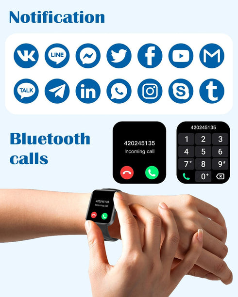 RUIMEN Smart Watches for Men Women, 1.85" HD Screen Fitness Tracker, Answer/Make Calls, Waterproof, Compatible with