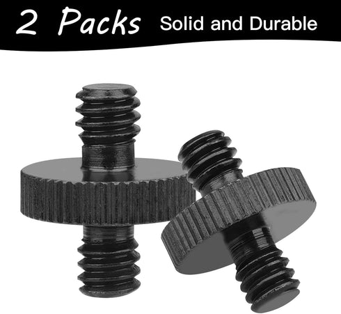 1/4" Male to 1/4" Male Threaded Tripod Screw Adapter, Double Head Stud for Camera Cage Mount, Black, 2 Packs