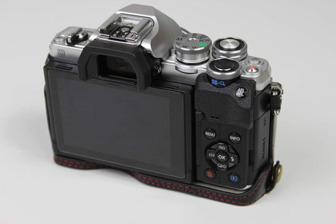 E-M10 Mark IV Case, BolinUS Handmade PU Leather Half Camera Case for Olympus OM-D E-M10 Mark IV with Hand Strap