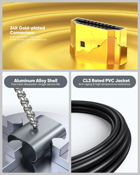 8K 20 2-Pack, 2.1 20 CL3 (48Gbps, 8K@60Hz, 4K@120Hz, HDCP2.3, TV/Laptop/PS5/Monitor/HDTV/PC HDMI Cable FT Long HDMI