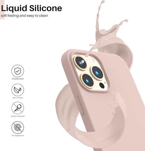 ORNARTO Slim Liquid Silicone Case for iPhone 13 Pro Max 6.7", Full Covered Soft Gel Rubber, Sand Chalk Pink