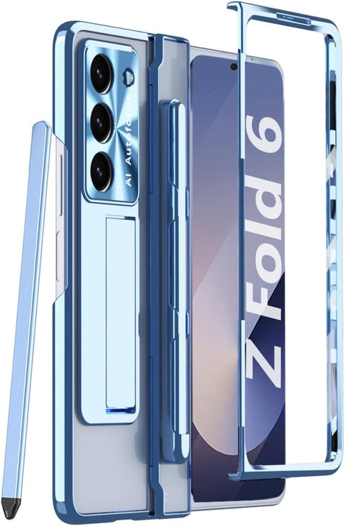Rugged Full Body Protective Case for Samsung Galaxy Z Fold 6, with Pen & Screen Protector, Camera Lens Cover - Blue