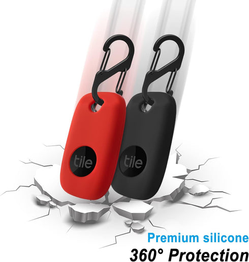 Geiomoo Silicone Case for Tile Pro 2022 Tracker - Soft Flexible Scratch Resistant Cover with Carabiner (2 Pack Red +