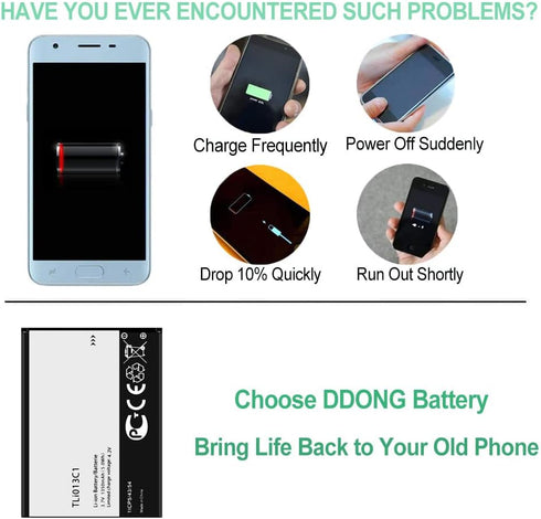 DDONG Battery TLi013C1 for TracFone Alcatel My Flip, Replacement Battery for Alcatel One Touch Go Flip Phone, 1350mAh
