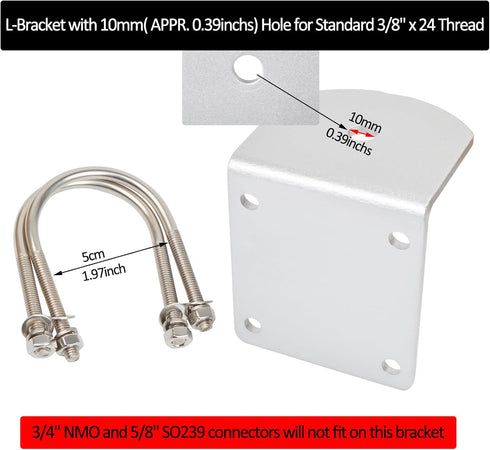 HYS Universal CB Antenna Mount with SO239 Stud, Heavy Duty 2pcs U-Bolt Clamp Bracket, L-Bracket with 10mm Hole