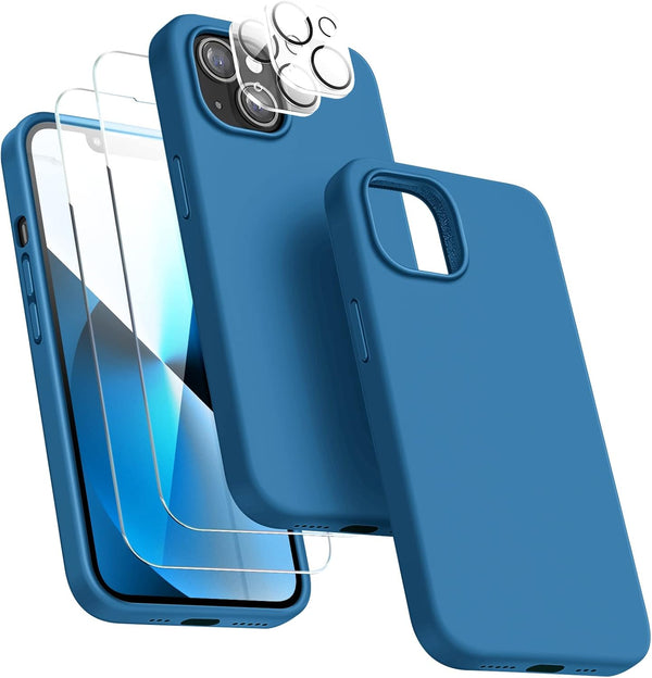 Dssairo iPhone 13 Case, with 2 Pack Screen Protector + 2 Pack Camera Lens Protector, Blue