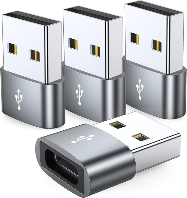 JXMOX USB C Female to USB Male Adapter 4-Pack, Type C to USB A Charger Cable Converter for iPhone 11 12 13 14