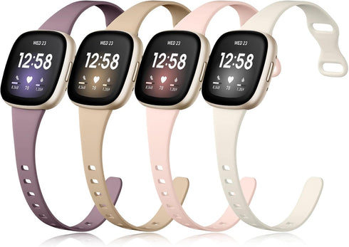 Getino Compatible with Fitbit Sense/Sense 2 Bands, Slim Soft Sport Accessories for Women Men, Small Violet/Pink/Beige