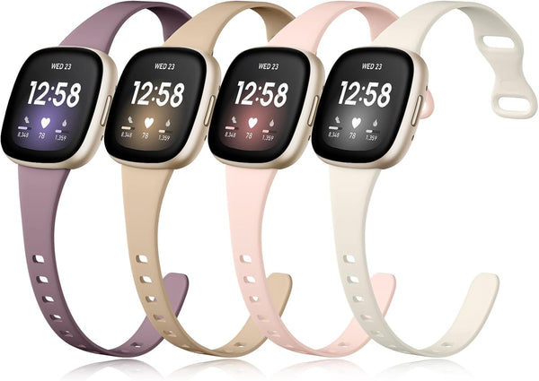 Getino Compatible with Fitbit Sense/Sense 2 Bands, Slim Soft Sport Accessories for Women Men, Small Violet/Pink/Beige