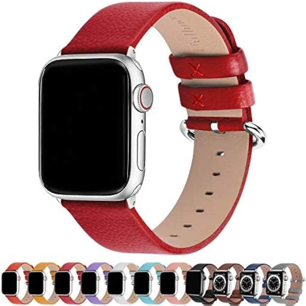 Fullmosa Leather Bands Compatible with Apple Watch Band 38mm-49mm, Women Men, Red/Silver