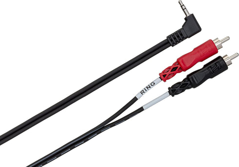 Hosa CMR-203R Right-angle 3.5 mm TRS to Dual RCA Stereo Breakout Cable, 3 Feet