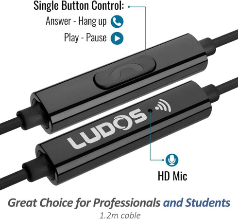 LUDOS Clamor 2 PRO Wired Earbuds, Noise Isolating Earphones with Microphone, Memory Foam for iPhone, Samsung, Kids