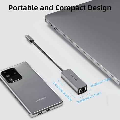 WALNEW USB-C 2.5gb Ethernet Adapter, USBC to RJ45 LAN Connector, 2.5 Gigabit Network Cable Converter for Various Devices