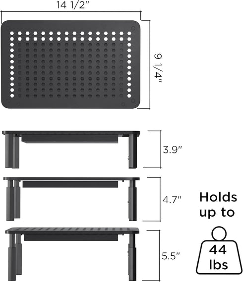EVOOMI Back Saver Monitor Stand for Desk, 2 Pack Riser with Drawer, Anti Skid Mesh Metal for Laptop