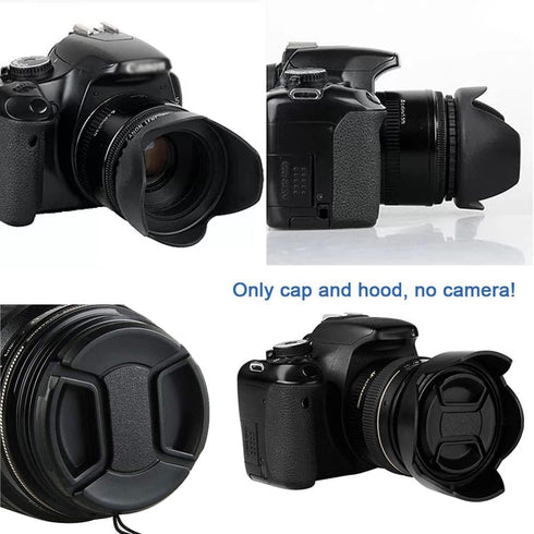 55mm Tulip Flower Lens Hood & Lens Cap - Compatible for Nikon D5600 D3500 D7500 Camera kit AF-P DX 18-55mm