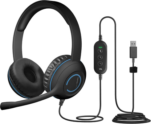 Cyber Acoustics Stereo USB Headset (AC-5008A), In-line Controls for Volume & Mic Mute