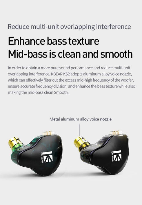 YINYOO KBEAR KS2 USB C Earbuds Headphones, Hybrid 1BA 1DD Wired Earbuds with Detachable Cable (Green)