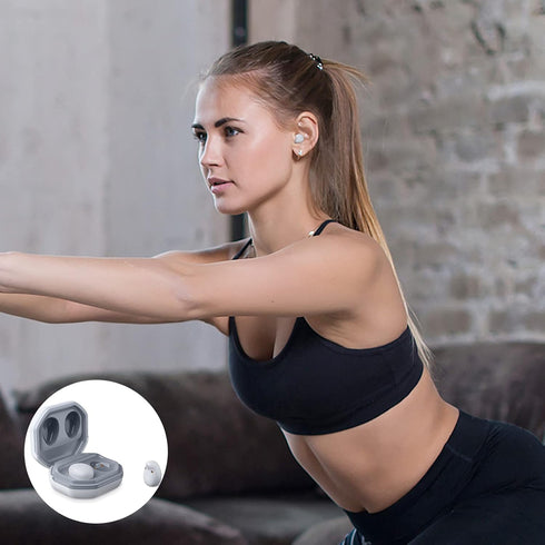 Mini Wireless Bluetooth Earbuds, Tiny Semi in-Ear Headphone for Sleep, Work, Fitness, Run, Drive, White Gray