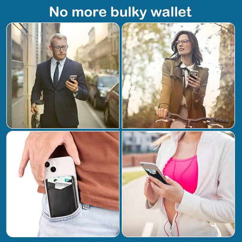 2Pack Leather Phone Wallet, Adhesive Stick On Credit Card Holder for Back of iPhone and Android Phone Case-Black