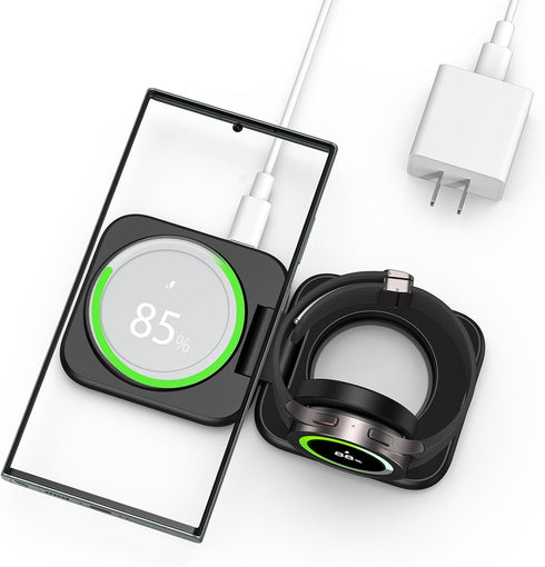 Aluminum Alloy Wireless Charger for Samsung, Foldable 2 in 1 Travel Wireless Charging Station Compatible with Samsung