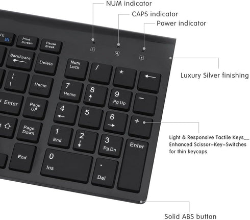 Wireless Keyboard and Mouse Combo - Full Size Type C Keyboard with USB C & USB A Receiver