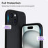 ORNARTO iPhone 15 Case 6.1" - Slim Liquid Silicone, 3 Layers, Soft Gel Rubber, Anti-Scratch, Shockproof, Black.