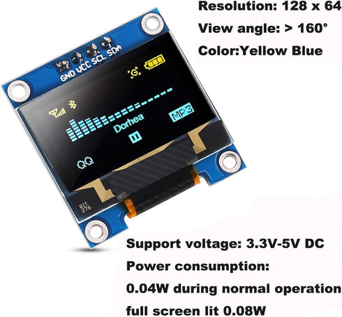 DORHEA 0.96 Inch 128x64 SSD1306 I2C OLED Display Module Pixel IIC Screen Compatible with Arduino Raspberry Pi Blue