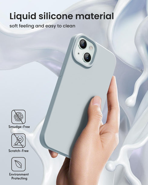 iPhone 15 Case, Silicone Phone Case with Military Grade Drop Protection, Shockproof Cover - Blue Grey