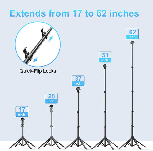 Fugetek 62" 4 100% 360 2 Professional Cell Phone Tripod, Ultra Stable Leg Design, Bluetooth Remote, All Aluminum Stick